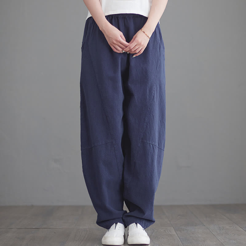 Casual Plain Loose Women's Cotton Pants With Pockets