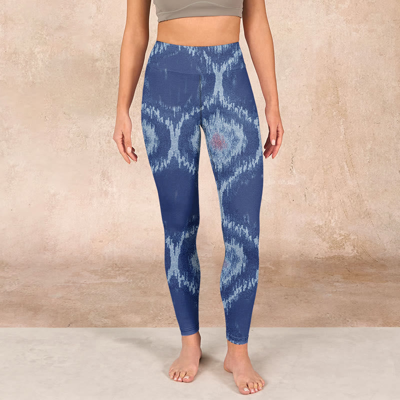 Navy Blue White Design Gym Leggings Women's Yoga Pants