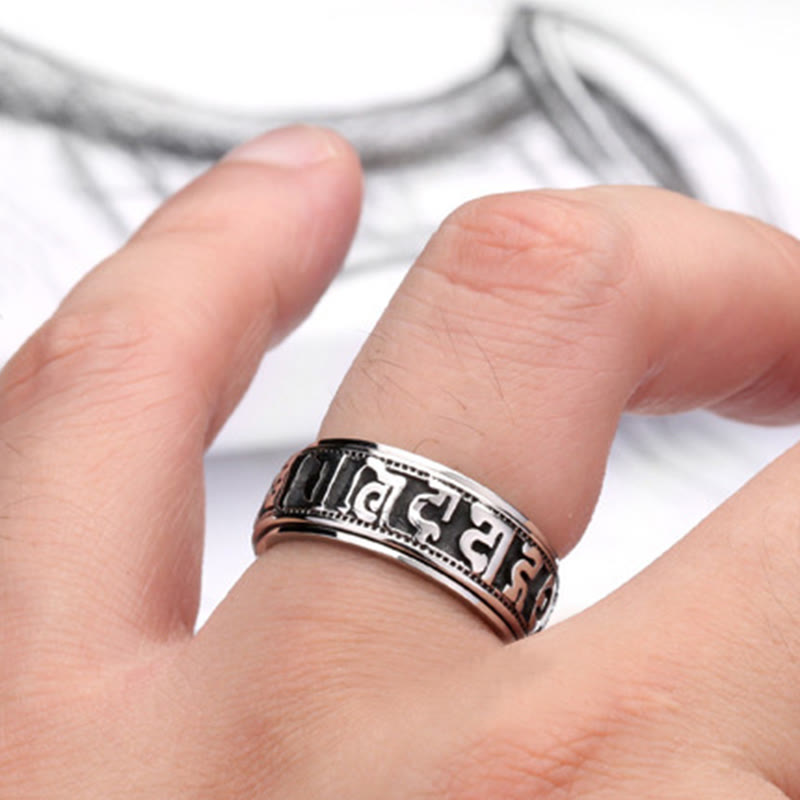 Tibetan Om Mani Padme Hum Titanium Steel Spinner Balance Ring