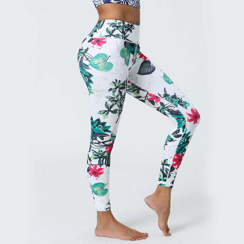 Flowers Leaves Dandelions Pineapples Print Sports Fitness High Waist Leggings Women's Yoga Pants