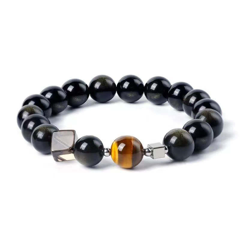Black Obsidian Eagle's Eye Stone Gold Sheen Obsidian Tiger's Eye Strength Bracelet