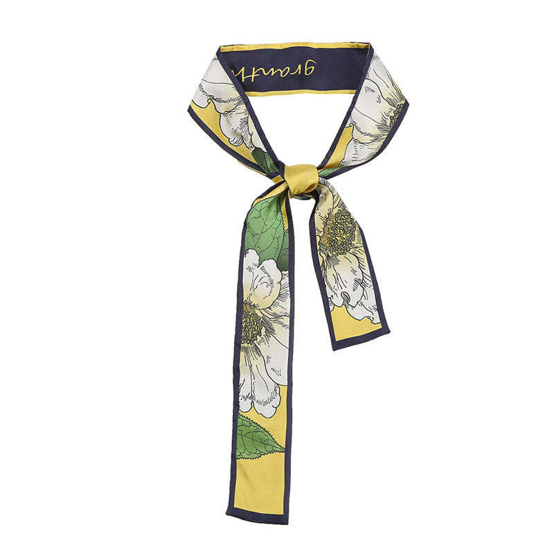 Dunhuang Frescoes Mountains Sunset Floral Pattern 100% Mulberry Twilly Silk Neck Hair Scarf