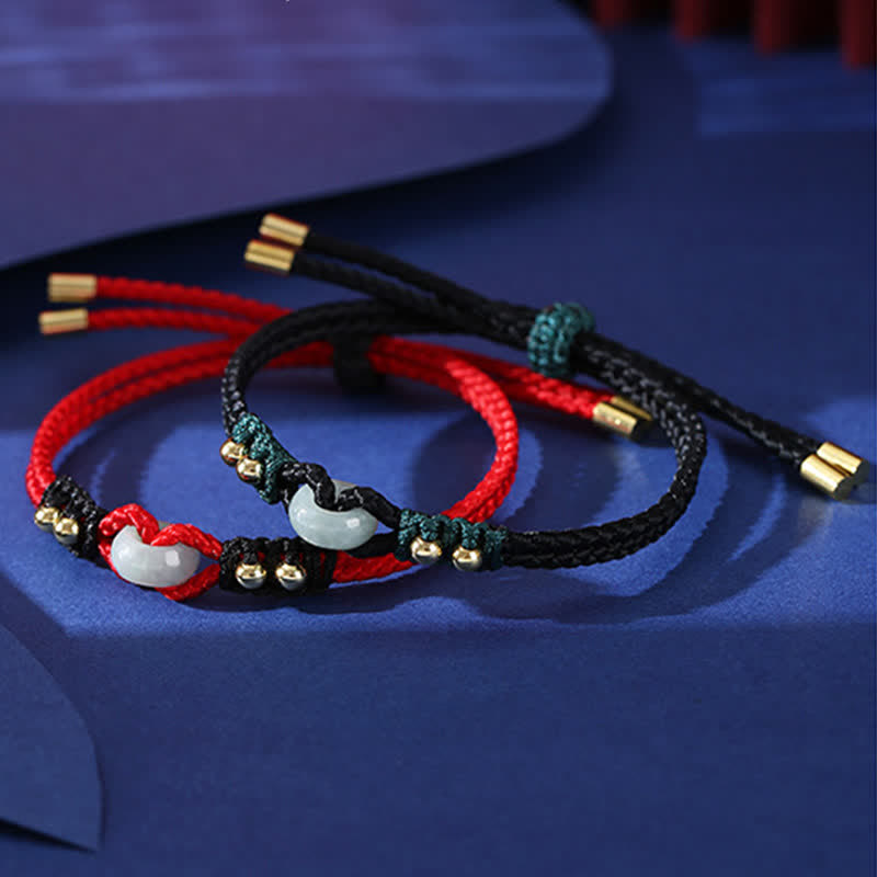 Round Peace Buckle Jade Abundance Wealth String Bracelet