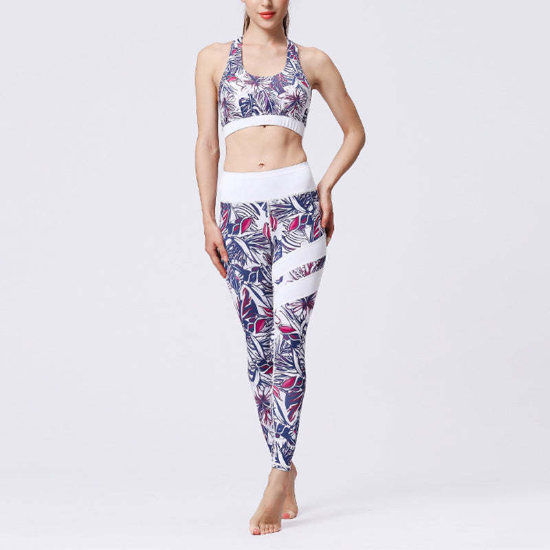 2Pcs Sunflower Flowers Leaves Print Top Pants Sports Fitness Yoga Women's Yoga Sets