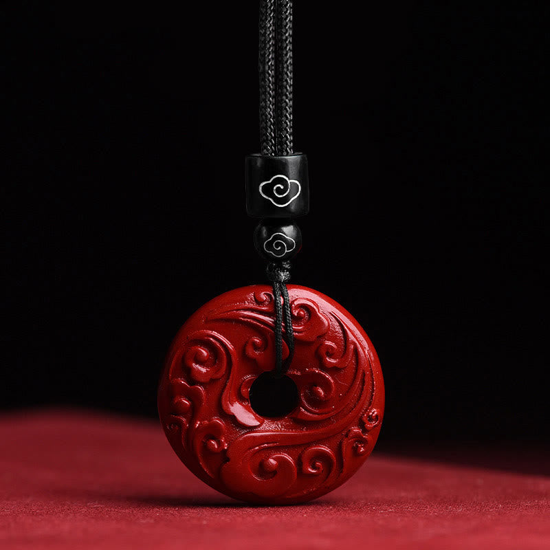 Natural Cinnabar Lotus Peace Buckle Blessing Necklace String Pendant