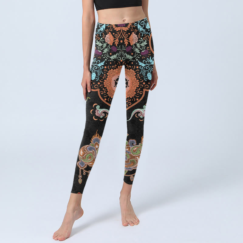 Mandala Auspicious Clouds Print Gym Leggings Women's Yoga Pants