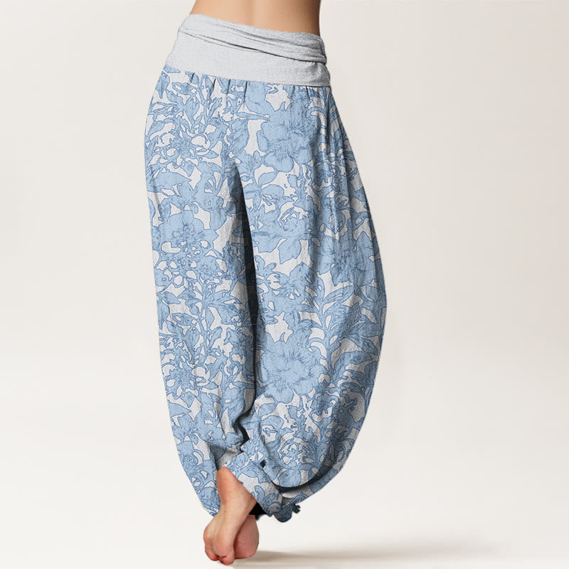 Rose Flowers Totem Pattern Women's Elastic Waist Harem Pants