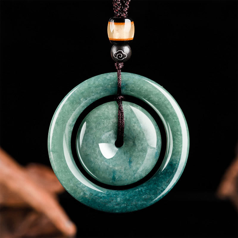 Natural Round Jade Peace Buckle Luck Prosperity Necklace Pendant
