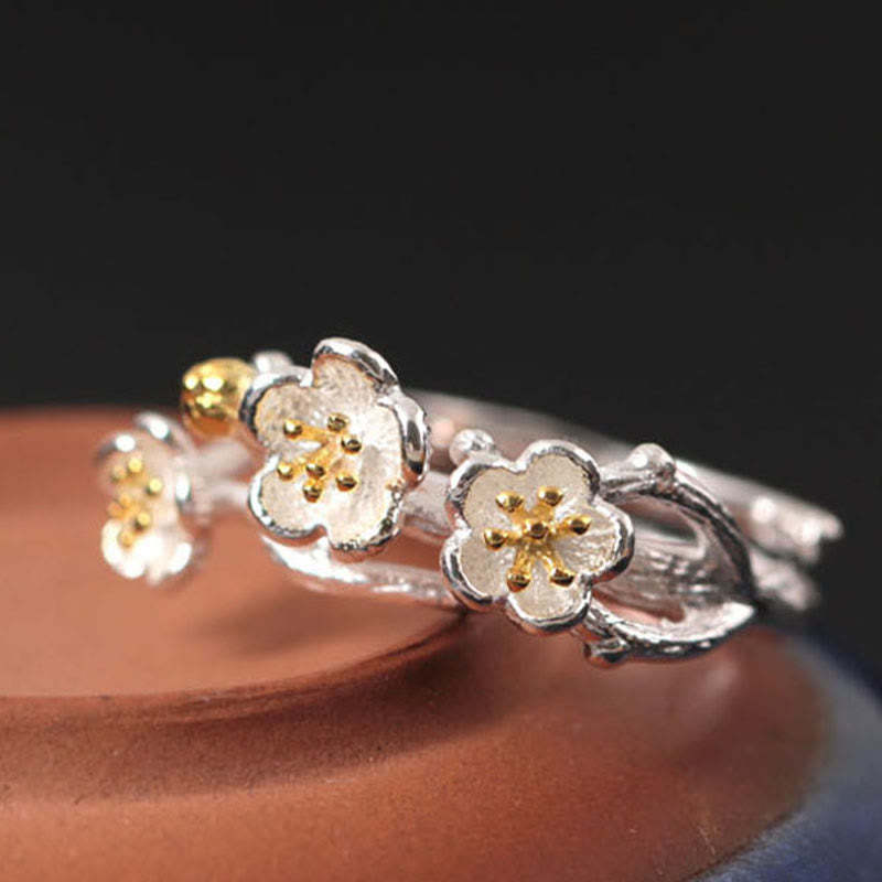 925 Sterling Silver Plum Bossom Calm Ring