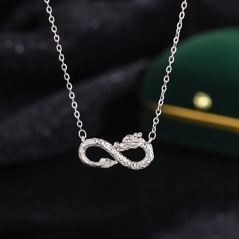 999 Sterling Silver Year of the Dragon Endless Knot Success Necklace Pendant
