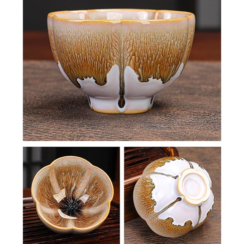 6Pcs Plum Blossom Petal Pattern Chinese Jianzhan Kiln Change Ceramic Teacup Kung Fu Tea Cup Bowl With Gift Box