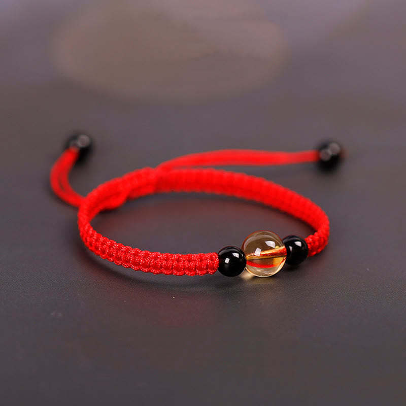 Handcrafted Citrine Black Obsidian Bead King Kong Knot Peace Knot Luck Rope Bracelet