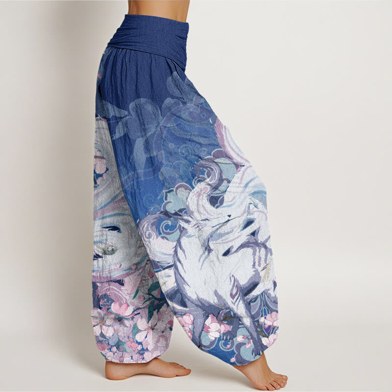 Fox Cherry Blossoms Women's Elastic Waist Harem Pants