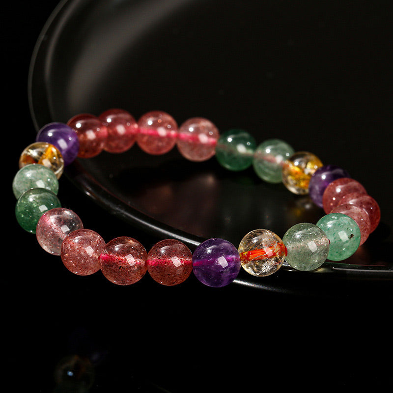 Natural Multicolored Strawberry Quartz Love Healing Beaded Bracelet
