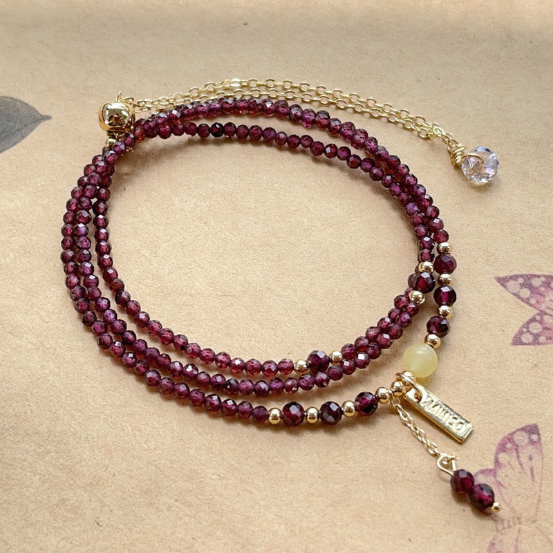 Small Natural Garnet Passion Triple Wrap Bracelet