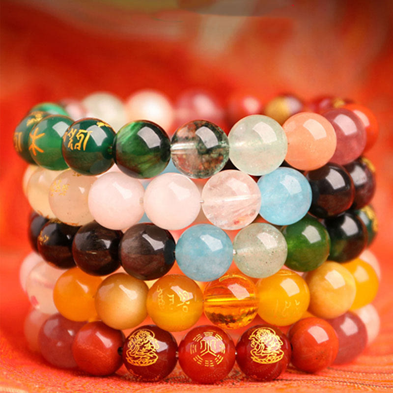 Five Elements Various Agate Crystal South Red Agate Strawberry Quartz Sun Stone Citrine Luck Bracelet