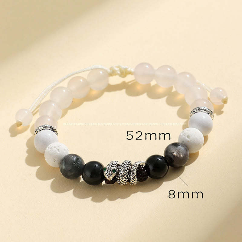 Black Onyx Black Glitter Stone White Agate White Turquoise Year Of The Snake Protection Bracelet