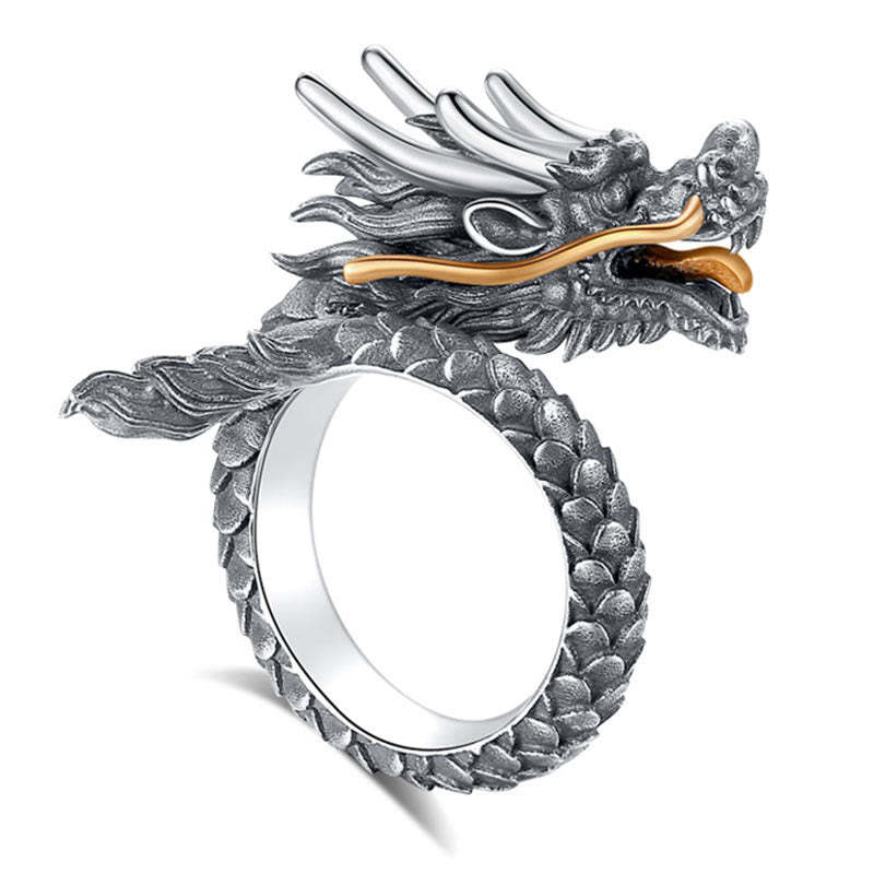 925 Sterling Silver Vintage Dragon Design Protection Strength Adjustable Ring