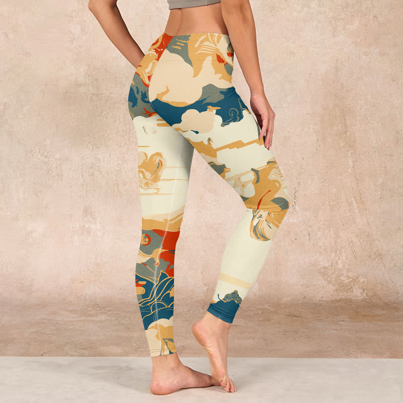 Colorful Clouds Print Fitness Leggings Women's Yoga Pants