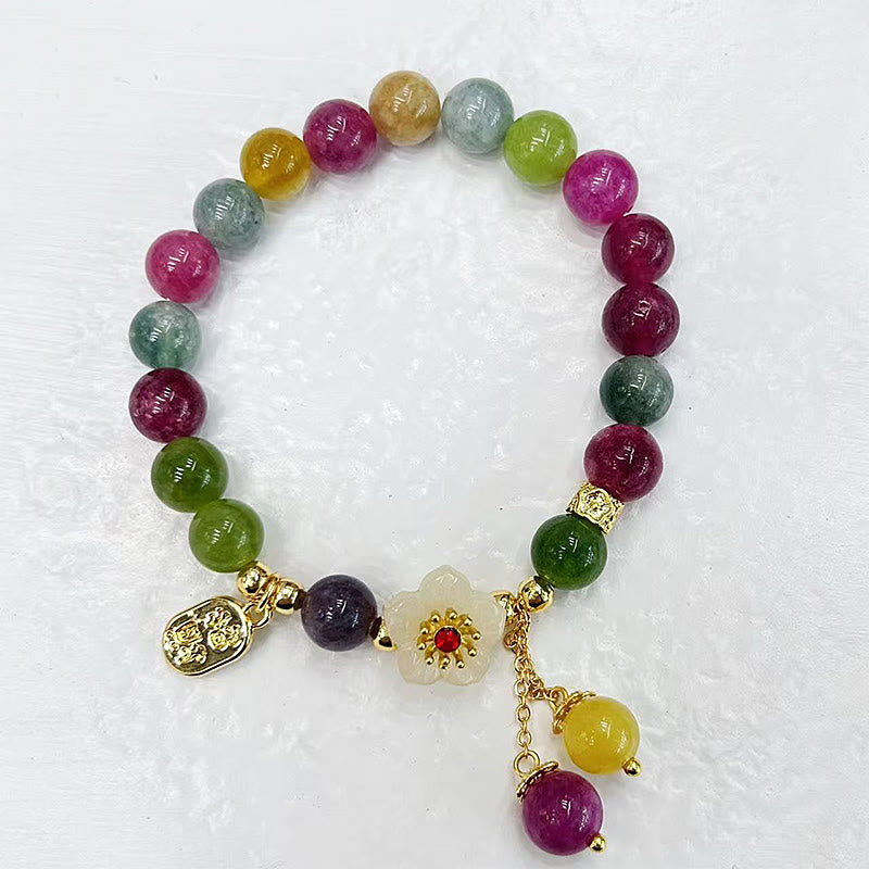 Natural Tourmaline Fu Character Flower Lucky Brand Bracelet