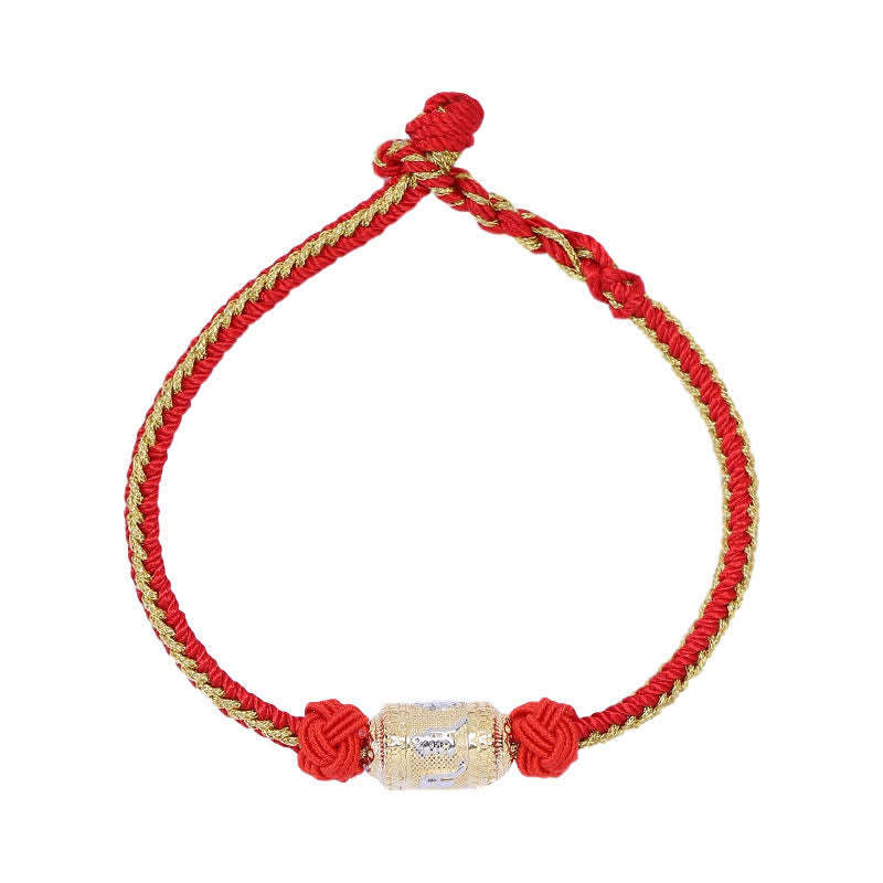 925 Sterling Silver Om Mani Padme Hum Prayer Wheel Luck Strength Red String Bracelet