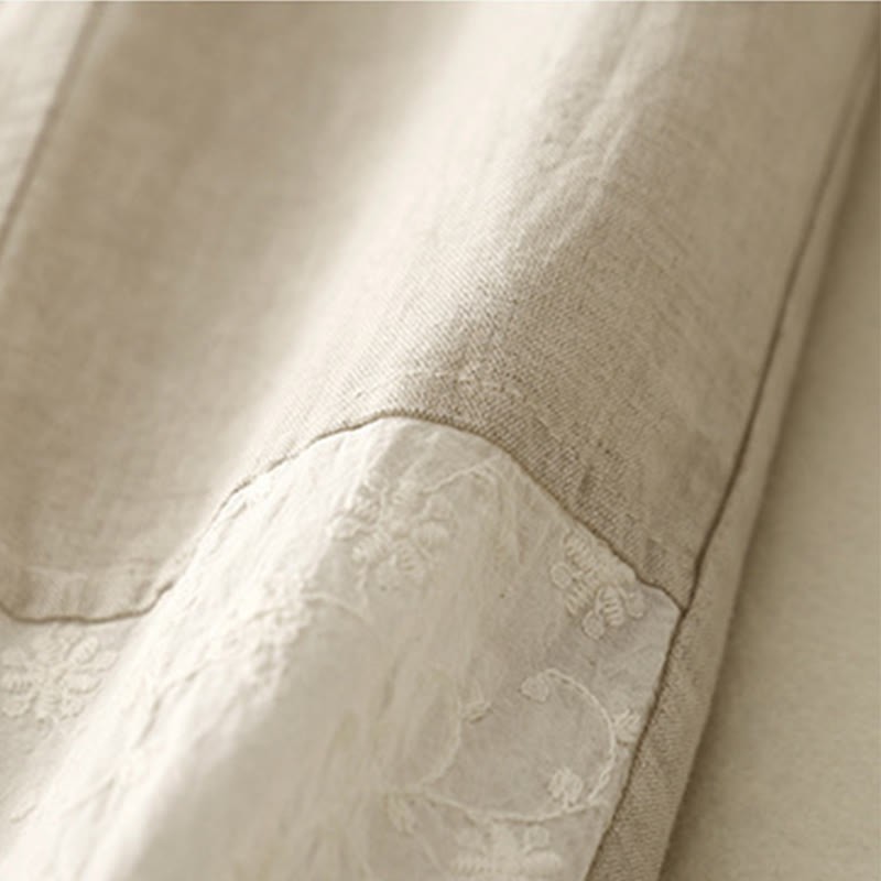 Casual Embroidery Patchwork Fabric 7-8 Length Cropped Pants Women's Cotton Harem Pants With Pockets