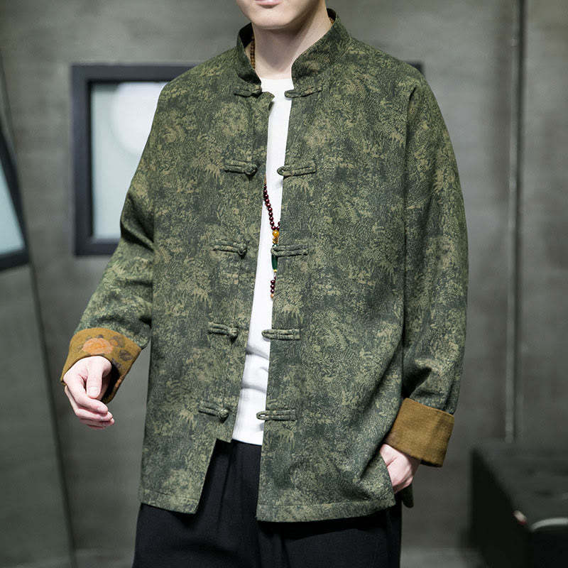 Leaves Flower Frog-button Tang Suit Cotton Men's Jacket Shirt