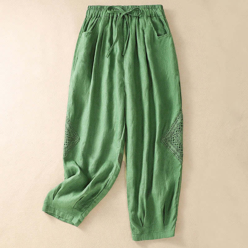 Summer Women's Cotton Drawstring Harem Pants With Pockets