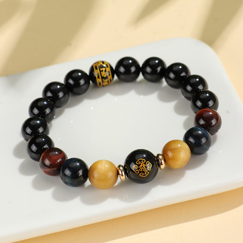Black Onyx Tiger Eye Om Mani Padme Hum Chinese Zodiac Natal mystic zen Support Bracelet