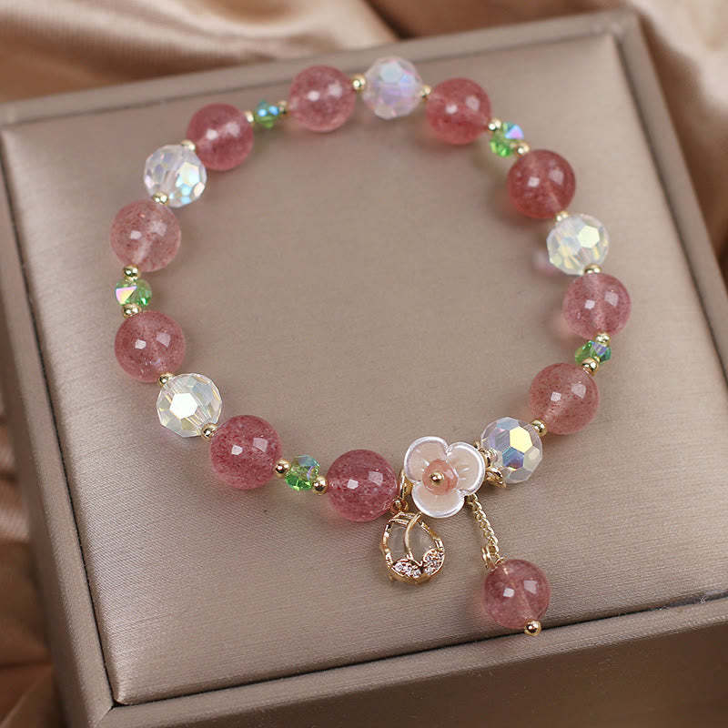 Strawberry Quartz Rutilated Quartz Fluorite Flower Healing Bracelet