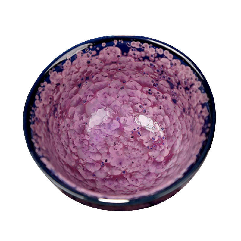 Colorful Iris Flowers Chinese Jianzhan Kiln Change Porcelain Teacup Tenmoku Kung Fu Tea Cup
