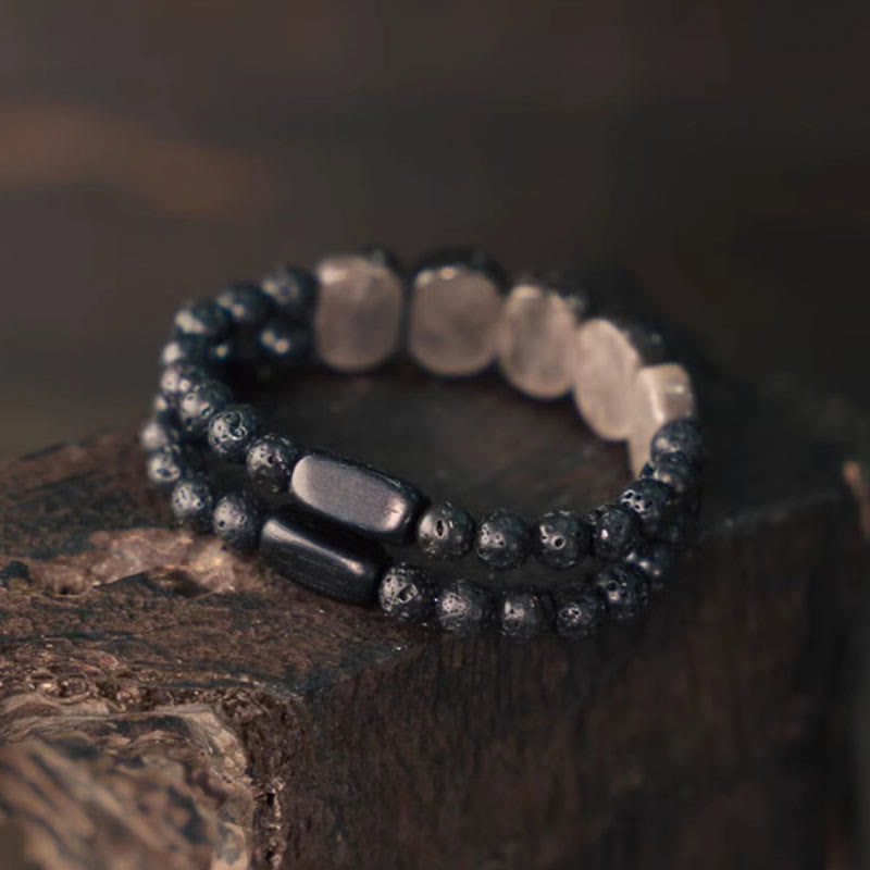 Natural Silver Sheen Obsidian Lava Rock Communication Bracelet