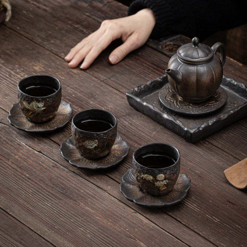 Lotus Pod Leaf Flower Auspicious Clouds Ceramic Teacup Kung Fu Tea Cup