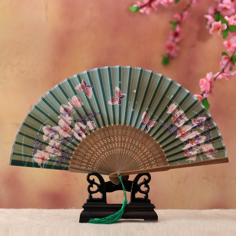 Cherry Blossom Lily Butterfly Bamboo Handheld Bamboo Folding Fan 21cm