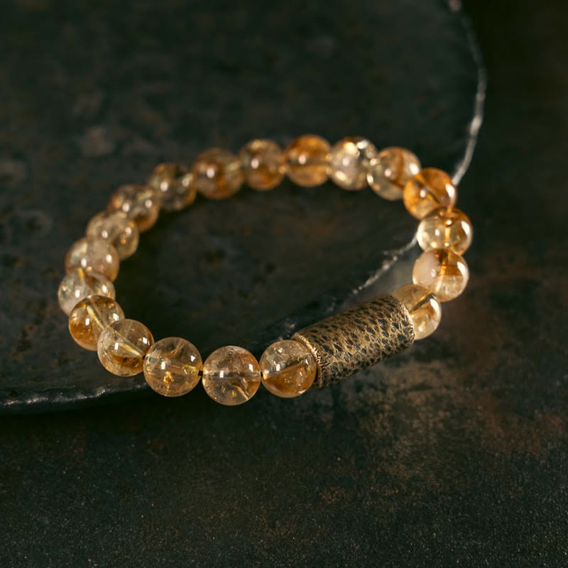Natural Citrine Crystal Brass Bead Protection Bracelet