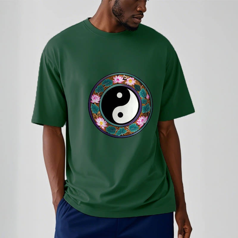 Yin Yang Lotus Leaves Cotton Tee T-shirt