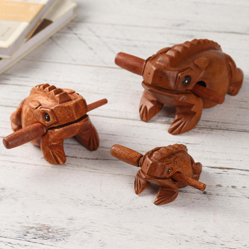 Handcrafted FengShui Wealth Luck Frog Mini Wooden Croaking Frog Guiro Decoration