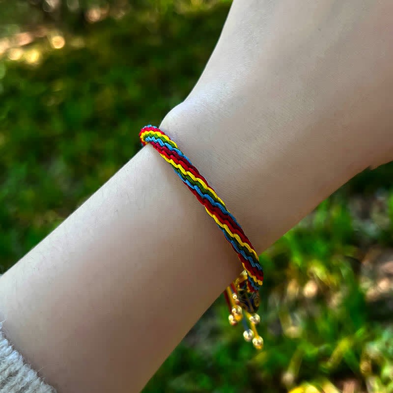 Gold Swallowing Beast Family Luck Reincarnation Knot Colorful String Bracelet