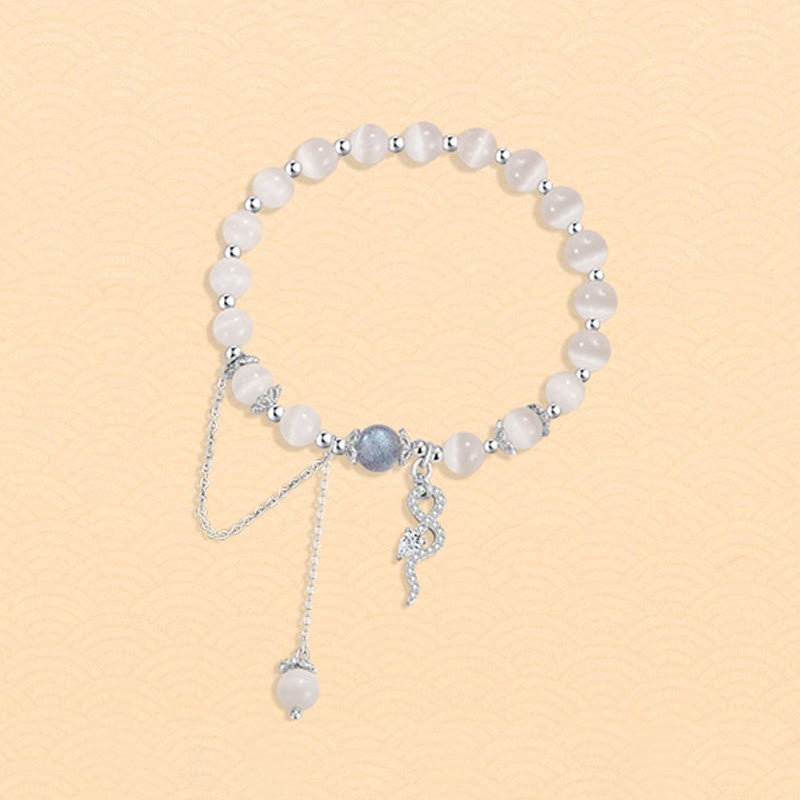 Chrysoberyl Cat Eye Moonstone 925 Sterling Silver Year of the Snake Peace Bracelet