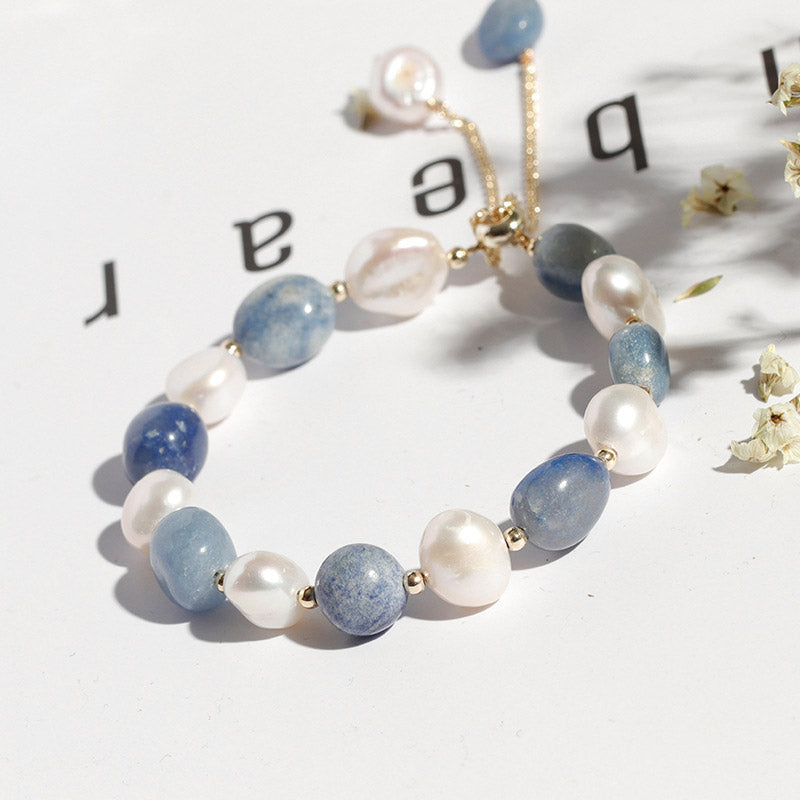 Natural Blue Aventurine Crystal Pearl Bead Healing Bracelet