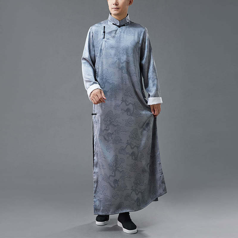 Vintage Chinese Frog-Button Tang Suit Men's Dragon Cotton Robe