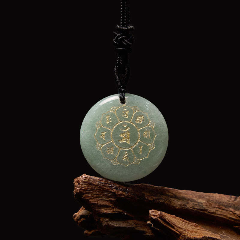 Om Mani Padme Hum Natural Various Crystal Black Obsidian Strength Necklace Pendant