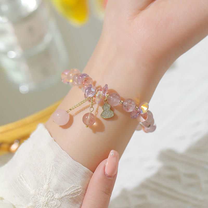 Strawberry Quartz Crystal Gourd Positive Bracelet