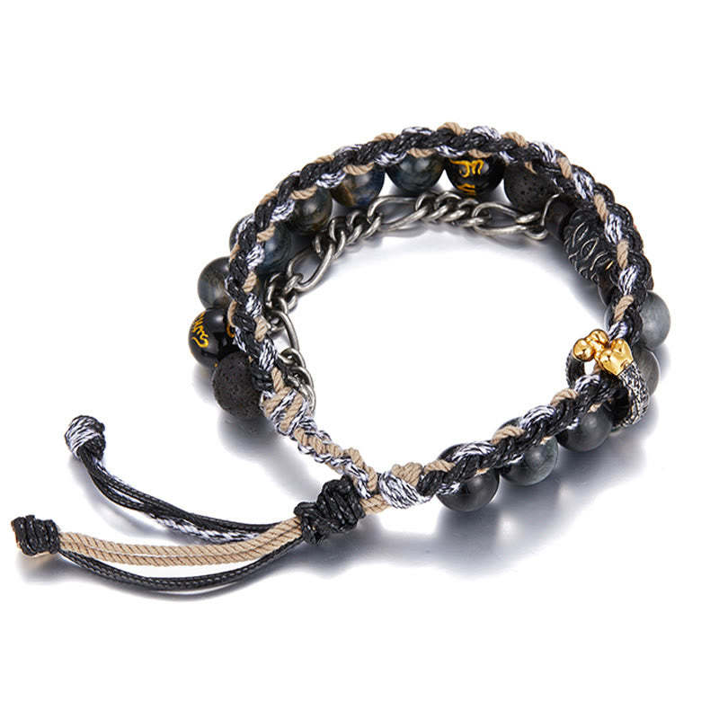 925 Sterling Silver Lava Rock Eagle's Eye Stone Lucky Beads Handmade Healing Bracelet
