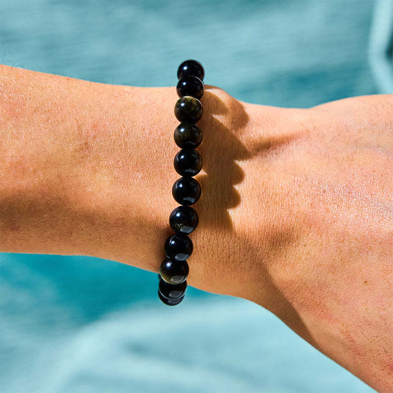 Gold Sheen Obsidian Silver Sheen Obsidian Lovely Paw Lucky Cat Protection Bracelet
