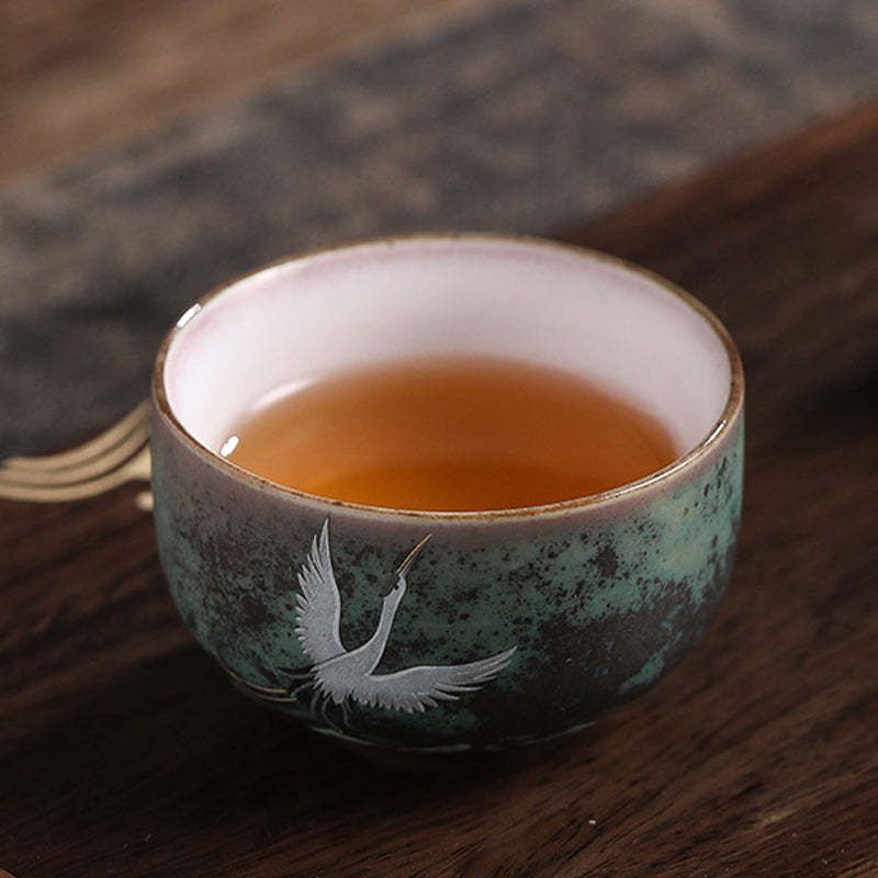 Auspicious Crane Ceramic Teacup Kung Fu Tea Cup Bowl