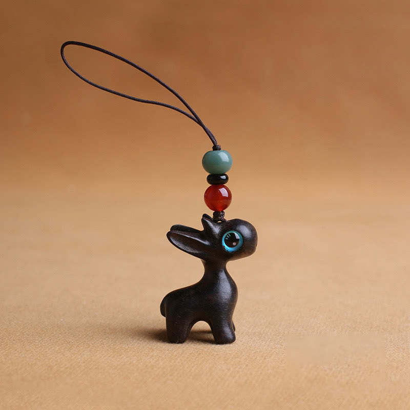 Sandalwood Small Leaf Red Sandalwood Ebony Wood Green Sandalwood Lucky Mini Deer Carved Protection Key Chain Phone Hanging Decoration