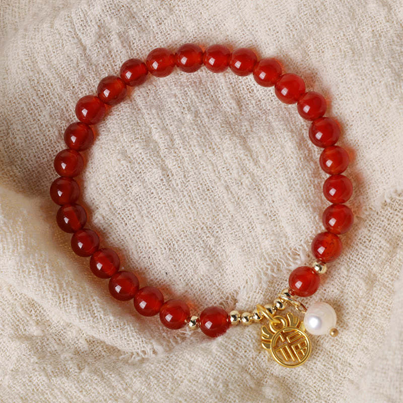 Year of the Dragon Red Agate Jade Peace Buckle Fu Character Success Bracelet (Extra 30% Off | USE CODE: FS30)