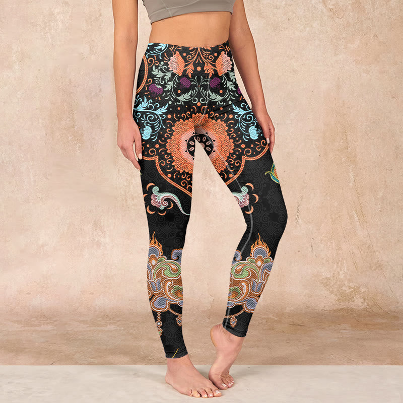 Mandala Auspicious Clouds Print Gym Leggings Women's Yoga Pants