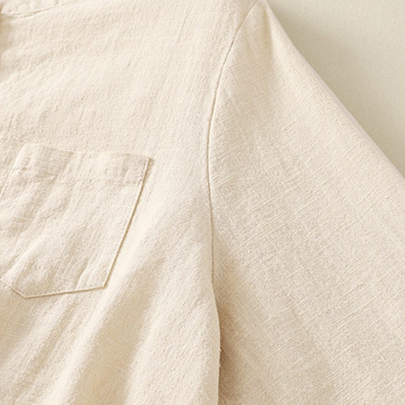 Casual Women's Loose Standing Collar Long Sleeve Design Plain Cotton Linen Shirt